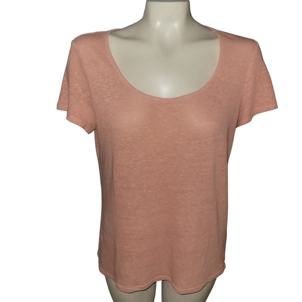 Patagonia Linen Blend T-Shirt Coral Pink Scoop Neck Keyhole Back‎ M athleisure